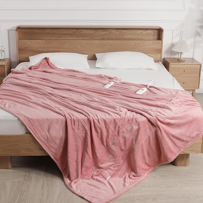 Pink Heated Blanket Full Size Electric Blanket with 5 Heating Level & 10 Hour Timer, Upgraded Flannel Lightweight but Warmer, ETL Certified & Overheat Protection, Gifts for Grandma(Dusty Pink)