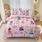 Kids Magical Princess Comforter Set Bed in a Bag Full Size- 5 Piece Soft Cute Castle Bedding Set for Girls (1 Comforter, 1 Flat Sheet, 1 Fitted Sheet, 2 Pillowcases), Pink