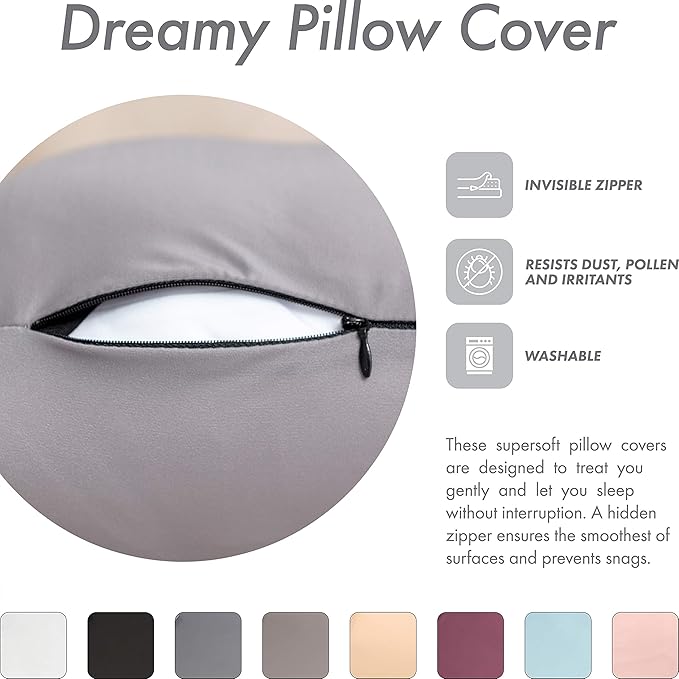 PILLOWY Premium Microbead Bed Pillow, X-Large Extra Fluffy But Supportive - Ultra Comfortable Sleep with Silk Like Anti Aging Cover 85% Spandex/ 15% Nylon Breathable, Cooling Stone Gray