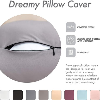 PILLOWY Premium Microbead Bed Pillow, X-Large Extra Fluffy But Supportive - Ultra Comfortable Sleep with Silk Like Anti Aging Cover 85% Spandex/ 15% Nylon Breathable, Cooling Stone Gray