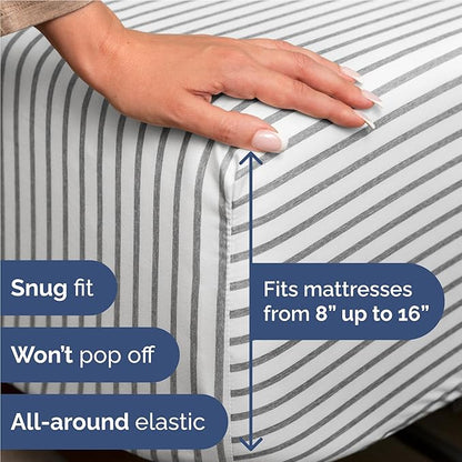 Full 6 Piece Sheet Set - Comfy Breathable & Cooling - Soft Hotel Luxury Bedding Set with 8-16 Inch Deep Pockets - 1 Flat & 1 Fitted Sheet & 4 Pillowcases - Wrinkle Free & Easy Care - Grey Stripes 2