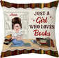 Hyturtle Personalized Book Throw Pillow (Insert Included) Gifts for Girl Book Lover Reading Club Librarian on Birthday Valentines - Just A Girl Who Loves Books Custom Name Couch Cushion Decor Pillow