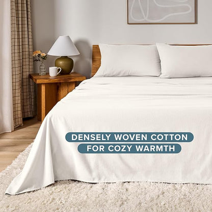 Bare Home Flannel Sheet Set 100% Cotton, Velvety Soft Heavyweight - Double Brushed Flannel - Deep Pocket (Twin XL, Cream)