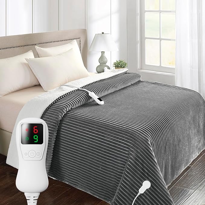 Heated Blanket Electric Blanket Full Size, Super Soft Cozy Upgraded Flannel Heating Blanket with 9 Heating Levels & 1-9 Hours Auto Off, Fast Heating & Overheat Protection, 72" x 84", Light Gray