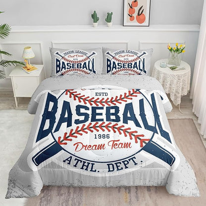 Vintage Sports Baseball Comforter Set 3D Baseballs Printed Bedding Set with 1 Comforter and 2 Pillowcases for Boys and Girls Bedroom All Season(Baseball Full)