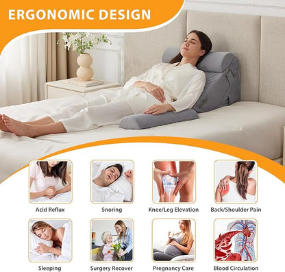 4PCS Wedge Pillow Set for After Surgery, Adjustable 9&12 Inch Bed Wedge Pillow for Sleeping, Incline Pillow Wedge for Headboard, Post Surgery, Acid Reflux, Neck&Back Support, Velvet