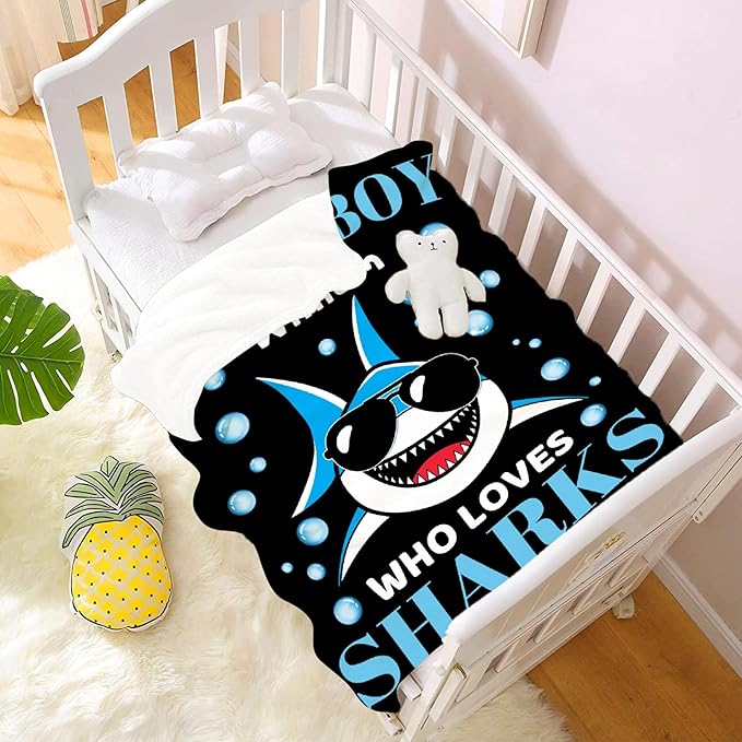 Custom Just A Boy Who Loves Sharks Blankets Gifts for Kids Adult On Bed Sofa,Personalized Premium Flannel Blankets for Birthday Christmas Thanksgiving All Season Use 30''x 40'' -XS