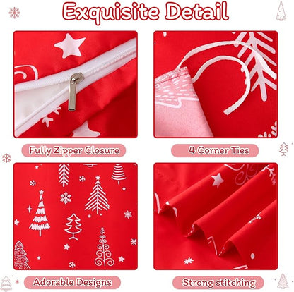 JSD Red Christmas Tree Kids Duvet Cover Set Queen Size, 3 Piece Xmas Comforter Cover with Pillow Sham Zipper Closure, Comforter Not Included