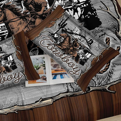Brown Western Cowboy Comforters Full Size，Boys Full Size Bedding Set Cowboy Themed，with 1 Comforter with 2 Pillow Case，Western Bedroom Decor for Boys Men Kids