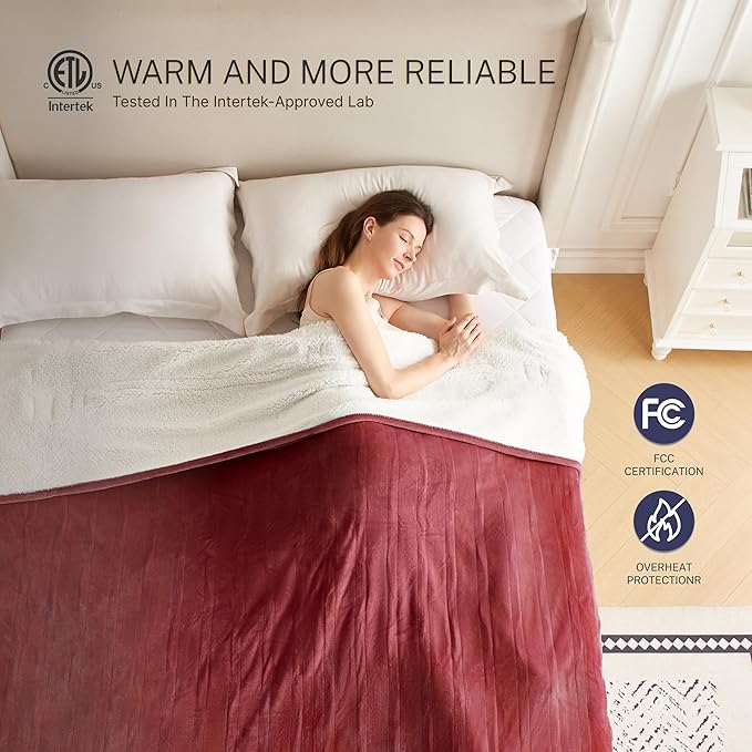 Electric Blanket Full 72"x84" Heated Electric Blankets 10 Heating 12 Time Settings Levels 8 Hours Auto Off Fast Heating and Overheat Protection ETL Certified Machine Washable,Red
