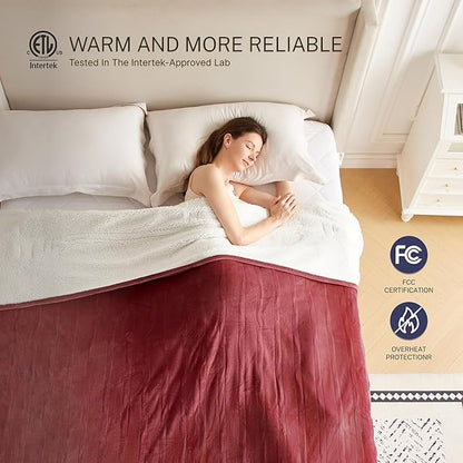 Electric Blanket Full 72"x84" Heated Electric Blankets 10 Heating 12 Time Settings Levels 8 Hours Auto Off Fast Heating and Overheat Protection ETL Certified Machine Washable,Red