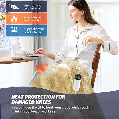 greenoak Heated Electric Blanket Throw, Faux Fur Sherpa Heating Blanket for Sofa Bed, Warm Winter Gifts for Mom/Grandma, Heater Lap Blankets 5-Position Timer &10 Heating Levels 50''*60" Beige
