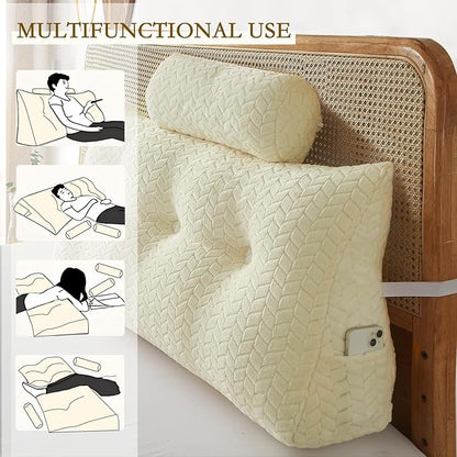 YOUR MOON Wedge Headboard Pillow Twin with 1 Pack Neck Roll Pillows, Triangular Wedge Backrest Pillow Headboard for Bed,Daybed,and Lounging, Large Bed Bolster Pillows,Off White