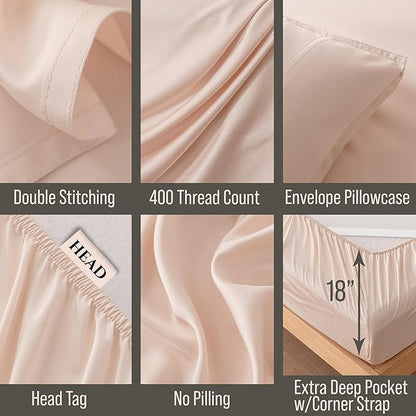 Bella Coterie 6 Piece Luxury Bamboo Viscose King Size Sheet Set | 100% Organically Grown | Cooling for Hot Sleepers | 18" Deep Pocket | Soft & Hypoallergenic | 4 Pillowcases [Champagne]