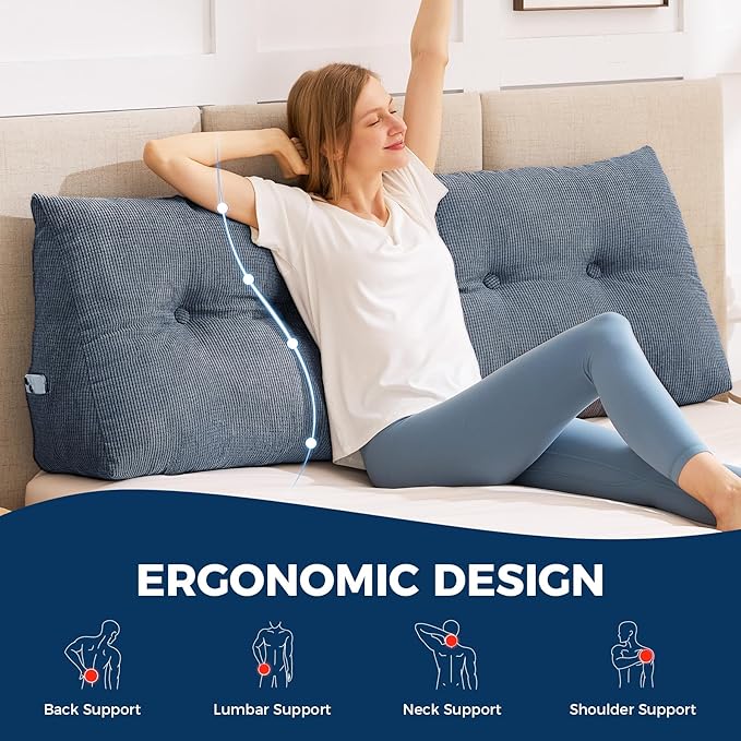 Headboard Pillow King, Triangle Pillows for Headboard, Head Board Backrest Wedge Pillow for Reading Sitting Working, Daybed Pillows with Removable Cover for Bed Dorm Sofa, Navy Blue