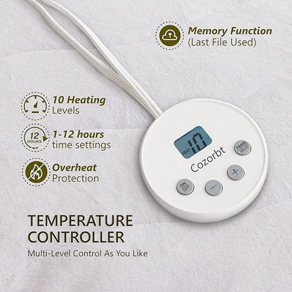 Heated Quilted Wave Mattress Pad,Full Size,Soft Bed Warmer,10 Heat Settings,1-12 Hours Auto-Off,Fast Heating,ETL Certified,Machine Washable,Fit Up to 18" Deep Pocket,54"x75"