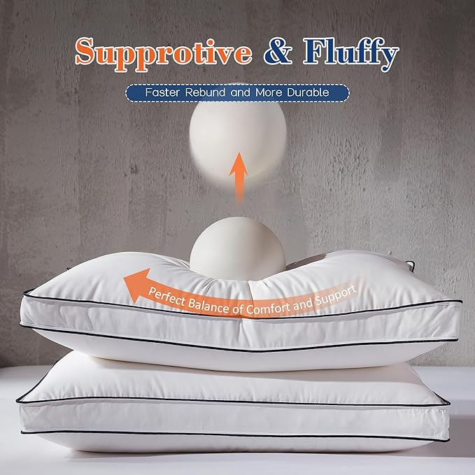 Decroom Goose Feather Down Fiber Pillows Queen Size Set of 2, Soft Pillows for Luxury Hotel Quality Gusseted Pillow 2 Pack, Bed Pillows for Sleeping, Breathable, Fluffy for Side, Back Sleepers