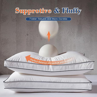 Decroom Goose Feather Down Fiber Pillows Queen Size Set of 2, Soft Pillows for Luxury Hotel Quality Gusseted Pillow 2 Pack, Bed Pillows for Sleeping, Breathable, Fluffy for Side, Back Sleepers
