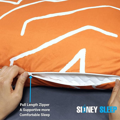 Sidney Sleep Curved Pillow Covers - Full Length Zipper Closure - Premium Soft Brushed Microfiber (Travel Mini, Orange/White)