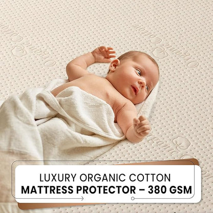 Luxury Organic Waterproof Crib Mattress Pad - Skin Friendly, Waterproof, Breathable & Absorbent Crib Mattress Protector - Premium 380GSM for Baby and Toddler Beds - Fitted for Standard Baby Crib Size