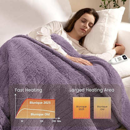 Heated Blanket Electric Blanket Full - Fast Heating Blanket Throw Double Sided Sherpa Ultra Soft Cozy with 10 Heating Levels & 2-10 Hours Auto Off, Mashine Washable, 72 x 84 Inches, Purple