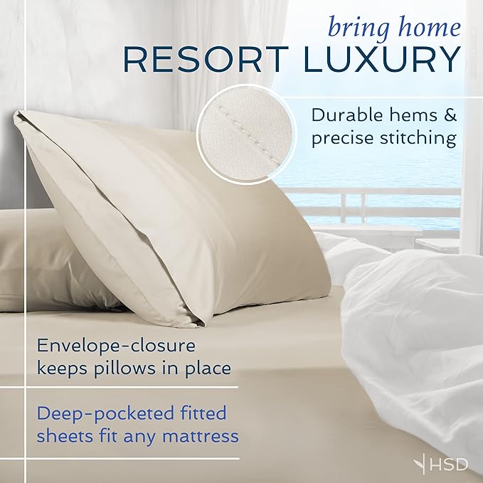 Hotel Sheets Direct 3 Piece Bed Sheet Set Twin Size, 100% Viscose Derived from Bamboo Sheets Set with 1 Pillowcase, Cooling & Breathable Luxury Bedding, Moisture-Wicking & Silky Soft Texture, White