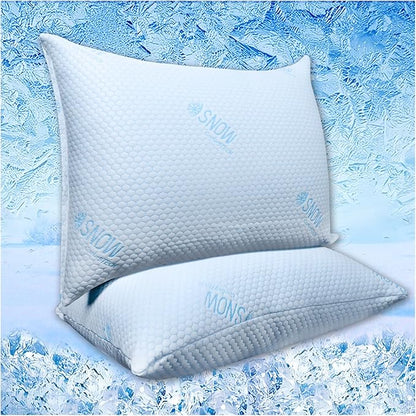 Cooling Pillows Queen Size Set of 2 - Shredded Memory Foam Cold Pillows That Stay Cold Soft Pillow for Sleeping, Adjustable Bed Pillow for Side, Back, and Stomach Sleepers