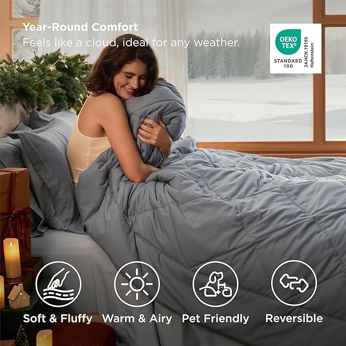 Bedsure Full Size Comforter Set - 7 Pieces Reversible Grey Bedding, Full Size Bed Set for All Seasons, Bed in a Bag with Down Alternative Comforter, Sheets, Pillowcases & Shams