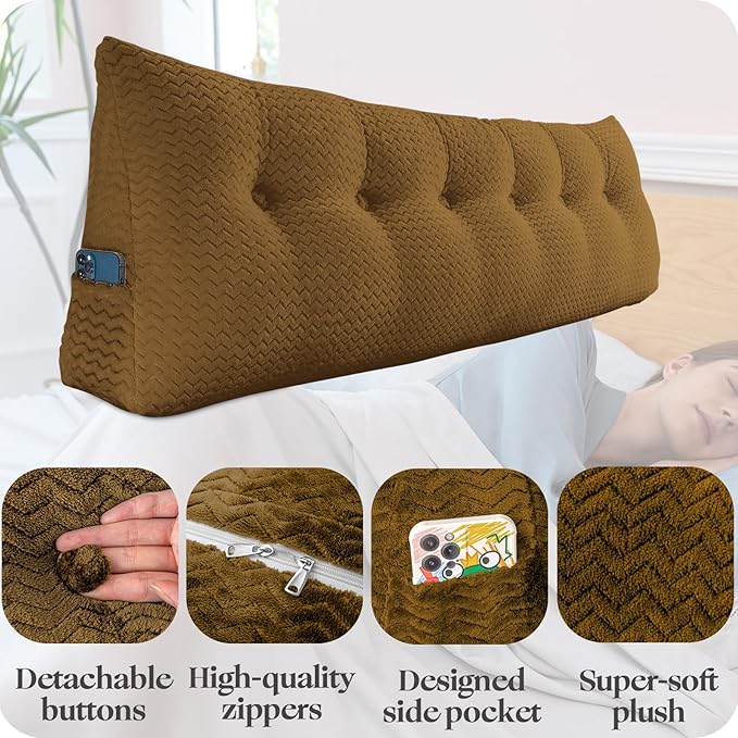Large Bolster Triangular Headboard Wedge Backrest Positioning Support Bed Rest Reading Pillows Headboard Wedge Pillows for Day Bed with Removable Cover