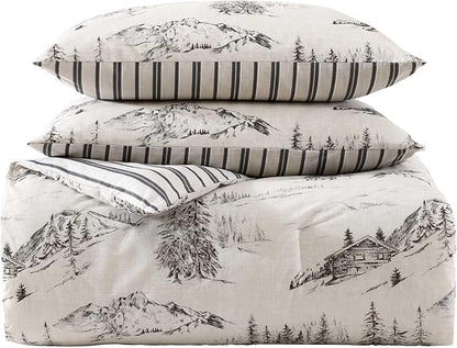 Eddie Bauer - Twin Comforter Set, Reversible Bedding with Matching Sham, Oeko-Tex Certified, Dorm Essentials (Rocky Mountain Cabin Grey)