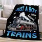 Boy Who Loves Trains Blanket Soft Blankets and Throws Flannel Cozy Lightweight Quilt Gift for Train Lovers for Bed Sofa Couch-80x60 Inches