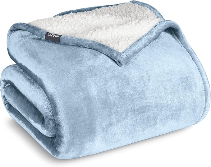 Bare Home Sherpa Fleece Blanket - Twin/Twin Extra Long - Blanket for Bed, Sofa, and Couch - Warm & Lightweight - Fluffy & Soft - Reversible (Twin/Twin XL, Light Blue)