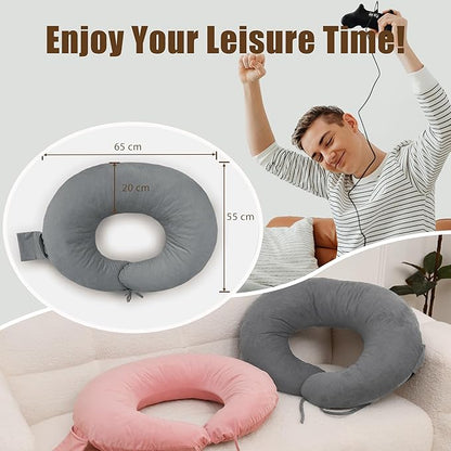XWZO Reading Pillow for Gaming, Crocheting or Playing with Strong Arm Support, Gaming Pillow for Arm Rest When Sitting in Bed & Sofa, Lap Pillow Swen with Tiebacks and Side Pocket, Grey