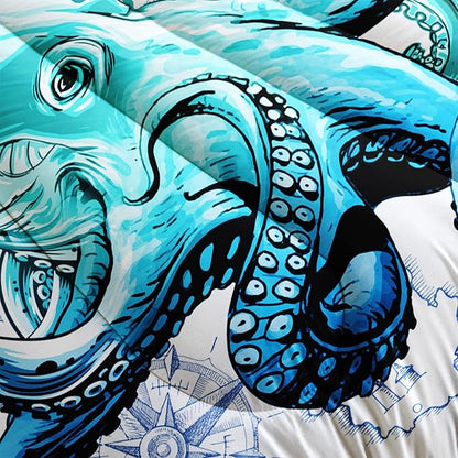 HOSIMA Octopus Bedding Sets,Nautical-Themed White Comforter Full Size,Tentacle Sea Animals Nautical Bedding Ship Helm Anchor Print Design for Boys Girls Room Decor,Ocean Bedding Seaside Home Decor.