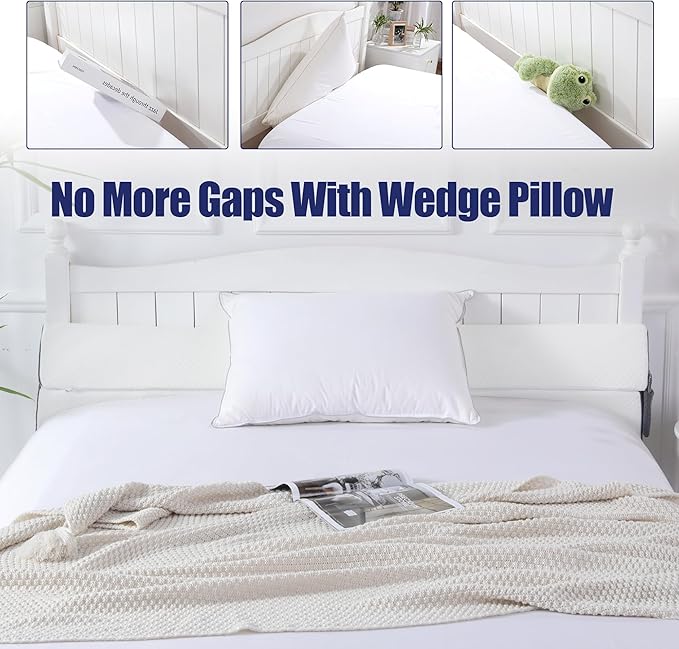 HOMBYS Pillow Wedge for Headboard Gap,Mattress Wedge Gap Filler Queen Size,Bed Crack Pillow,Foam Bed Gap Filler,Multifuctional Headboard Space Filler with Side Pocket,Fill The Gap (0-7")