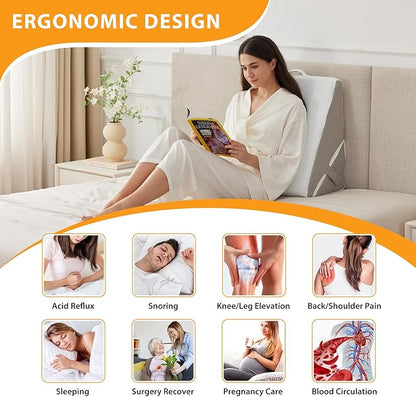 Bed Wedge Pillow for Sleeping, 9&12 Inch Adjustable Wedge Pillow Set for After Surgery, Triangle Pillow for Back Pain Relief, Leg Support, Acid Reflux, Gerd, White/Grey