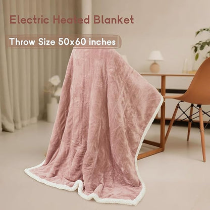 Heated Blanket Electric Throw 50''x60'', 3 Hour Auto Shut-Off 6 Heating Levels Small Warm Soft Flannel Electric Blanket Machine Washable - Cozy Pink