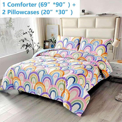 SDIII 3PCS Rainbow Twin Comforter Set, Soft Microfiber Lightweight Rainbow Comforter Twin, Cute Colorful Bedding Quilt Set for Girls Boys Kids Teens
