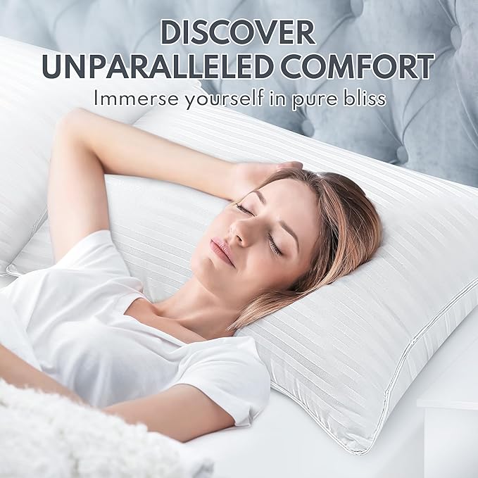 Queen Size Bed Pillows - Premium Down Alternative Cooling Pillows Set of 2 for Side, Back, and Stomach Sleepers Fluffy Hotel Quality Soft Microfiber Fill Breathable Skin-Friendly