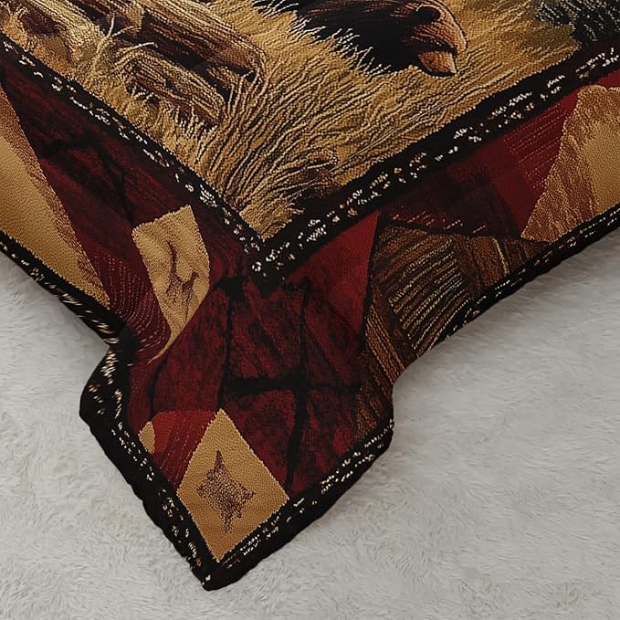 Rustic Bear Wild Hunt Animal Comforter 3Pcs Full Natural Forest Wildlife Brown Bear Bedding Set for Kid Teen Boy Girl Adult Retro Mountain Lake Quilt Decor with 1 Comforter and 2 Pillowcases