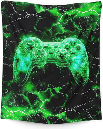 Gamer Blanket Kids Blankets for Boys 1-3 Green Gaming Throw for Gift, Cozy 40 x 30 Inches Flannel Throws for Bed Living Room Garden Camping
