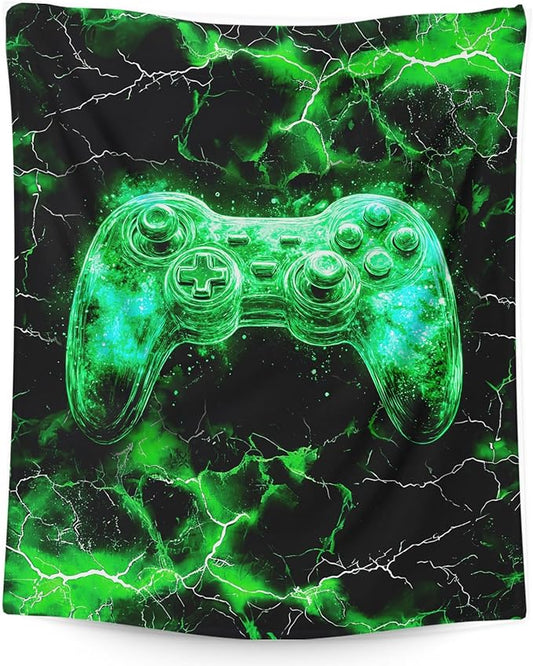 Gamer Blanket Kids Blankets for Boys 1-3 Green Gaming Throw for Gift, Cozy 40 x 30 Inches Flannel Throws for Bed Living Room Garden Camping