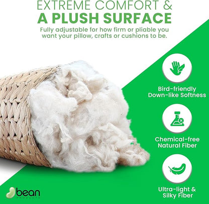 Bean Products Premium Kapok Fill | 2.5 lbs | 100% Organic Kapok Fiber | Chemical Free and Hypoallergenic | Perfect for Pillows, Pet Beds, Couches & More | Made in USA