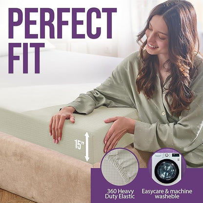 Earth Grounding Sheets Twin Size with 12% Silver Fiber & 4% Silk & 84% Cotton - Beige - SGS Quality Certified Grounded Well Bed Sheet - Conductive Fitted Sheet for Better Sleep
