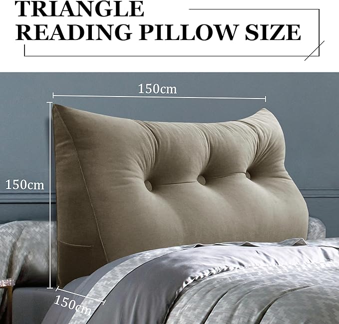8 lbs Thickened Twin Wedge Pillow Headboard College Dorm Bed Velvet Wedge Pillow Backrest Triangular Headboard Pillows with Side Pocket, Dorm Bedding Essentials for Girls & Boys, Taupe