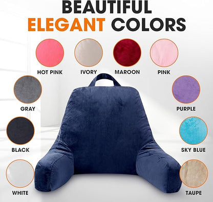 Cheer Collection Reading Pillow with Arms – Portable Bed Pillow for Sitting Up & Support, Foam-Filled Back Rest Pillow for Sitting in Bed & Couch, Machine Washable Navy Blue (Large)