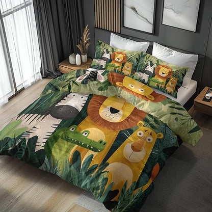 Jungle Animal Duvet Cover California King Size, Kids Boys Girls Bedding Set 3 Pcs (2 Pillow Shams), Super Soft Microfiber Bedroom Decor, Zipper & Ties CSXQ1245