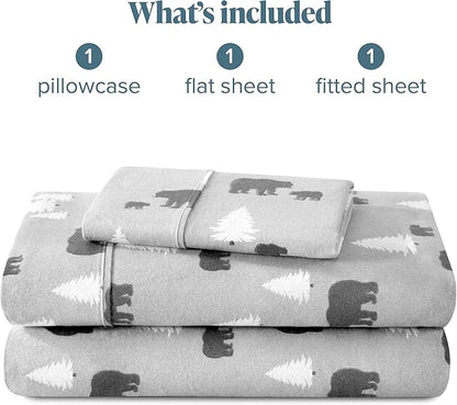 Bare Home Flannel Sheet Set Prints, 100% Cotton, Velvety Soft Heavyweight - Double Brushed Flannel for Extra Softness & Comfort - Deep Pocket - Bed Sheets (Twin, Kodiak)