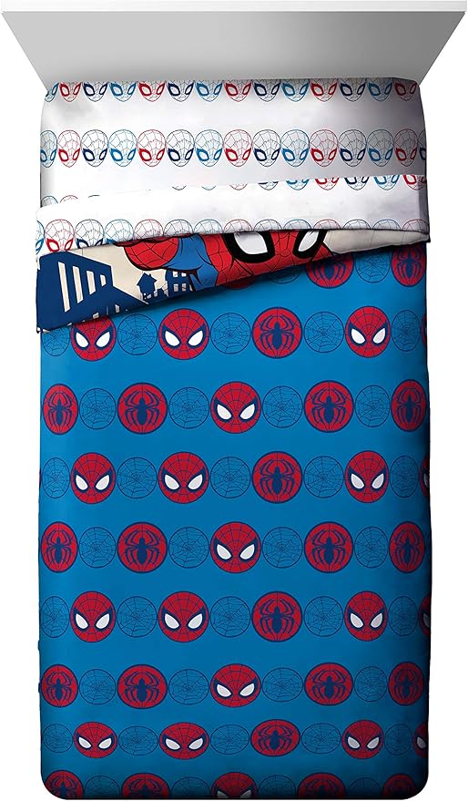 Jay Franco Marvel Super Hero Adventures Go Spidey 4 Piece Twin Bed Set - Includes Reversible Comforter & Sheet Set Bedding Features Spiderman - Super Soft Fade Resistant Microfiber