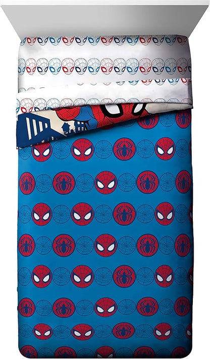 Jay Franco Marvel Super Hero Adventures Go Spidey 4 Piece Twin Bed Set - Includes Reversible Comforter & Sheet Set Bedding Features Spiderman - Super Soft Fade Resistant Microfiber